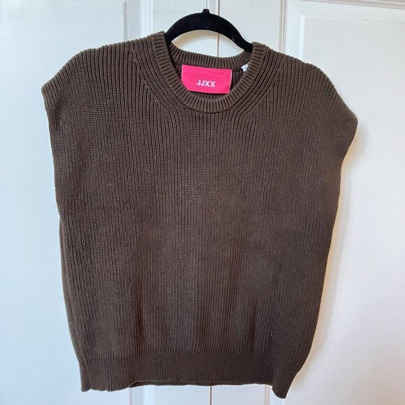 JJXX Sweater Vest Womens Medium Brown Ribbed Knit Cotton Layering Neutral - Picture 2 of 7